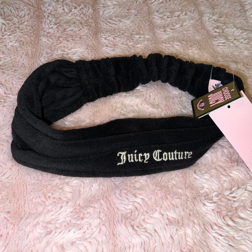 NWT JUICY COUTURE Black Terry Headband Embroidered Spa Beach Make Up Fashion